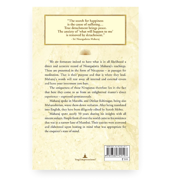 Meditations With Sri Nisargadatta Maharaj - Back Cover