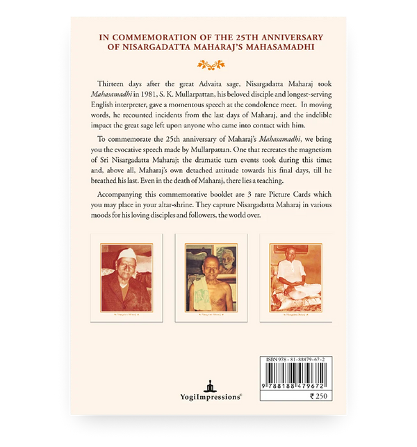 The Last Days Of Nisargadatta Maharaj - Back Cover