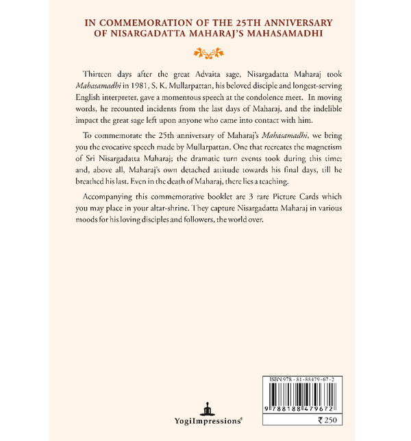 The Last Days Of Nisargadatta Maharaj - Back Cover